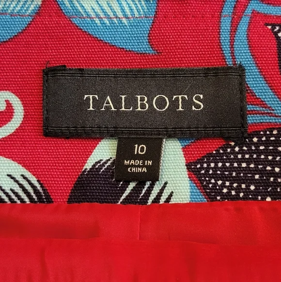 Talbots Red & Black Floral A-line Twill Skirt Size 10 - Picture 4 of 5